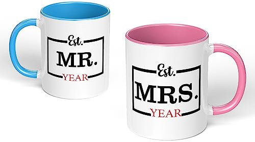 Personalised Valentines Day Anniversary Birthday Mug Boyfriend Girlfriend His Him Her Gift Present Wife Husband Mr Mrs Established (Pink and Blue Mug Set)