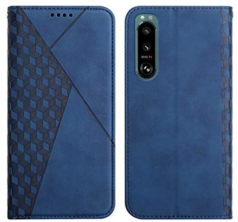 KOUYI Kompatible mit Xperia 5 III Hülle, Retro Premium PU Leder Weich TPU Klapphülle Kartenfächer Magnetic Standfunktion Flip Wallet Shockproof Handyhülle (Blau)