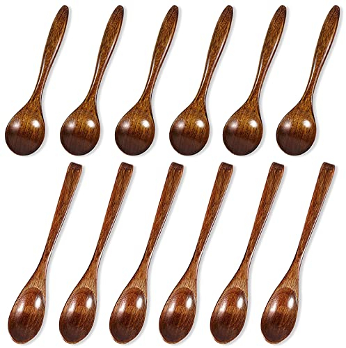 12 pcs Wooden Spoons, DaKuan 2 Style Small Wooden Spoons, Wooden Spoons for Eating, Soup, Rice, Coffee, Spices, Tea, Jam(6 inch and 5.5 inch)