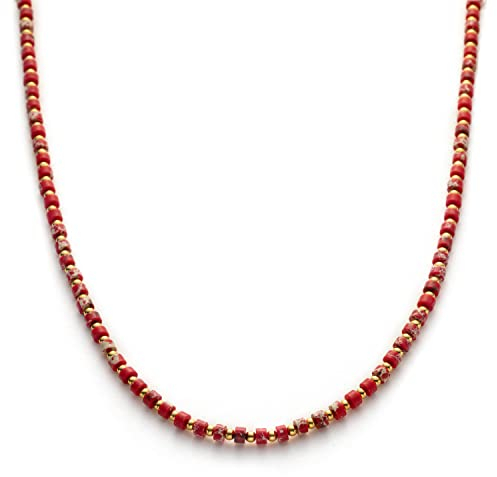 C.Paravano Echte Naturstein Halskette mit Rote Perlen | Lange Perlenkette Damen Choker Pearl Necklace | Modeschmuck Geschenke