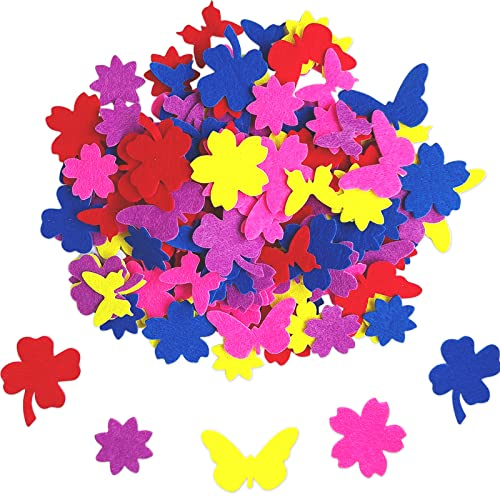 Jtnohx 50 Stück assorted Blume Schmetterling Kleeblatt Aufkleber, Selbstklebende Mischformen, Filz Gemischte Aufkleber für Basteln Scrapbooking Zubehör Schule
