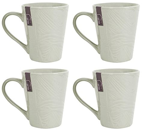 YöL Set of 4 Mugs Sage Green Embossed Stoneware Coffee Cup Dinnerware Set Tea Cups Latte GlassesHome Kitchen Dishwasher and Microwave Safe