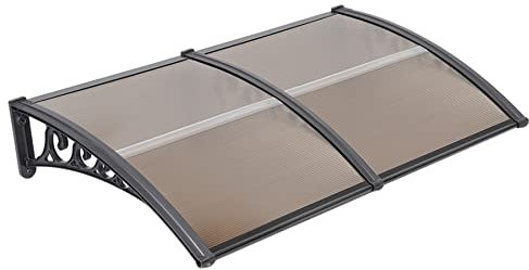 Pensilina da Esterno in Policarbonato e Alluminio, Tettoia per Finestre e Porte,Policarbonato e Alluminio per Porte e Finestre, Tettoia da Esterno con Kit Montaggio,100*200 cm marrone