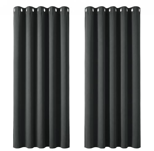 Deconovo Blackout Curtains Bedroom Super Soft Thermal Insulated Curtains Blackout Eyelet Blackout Curtains for Living Room 66 x 84 Inch Dark Grey 2 Panels