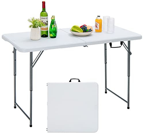 KOMFOTTEU Campingtisch klappbar, Klapptisch Höhenverstellbar, Gartentisch mit Griff bis 150 kg, Balkontisch 120 x 60 x 48,5 cm, Mehrzwecktisch für Garten, Terrasse, Balkon