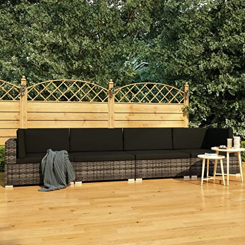Homgoday Gartensofa 4-TLG. Garten Sofagarnitur mit Auflagen Gartenlounge Mittelsofa Ecksofa Gartenmöbel Set Gartenset Rattansofa für Garten Terrasse Gartensofagarnitur Grau und Anthrazit