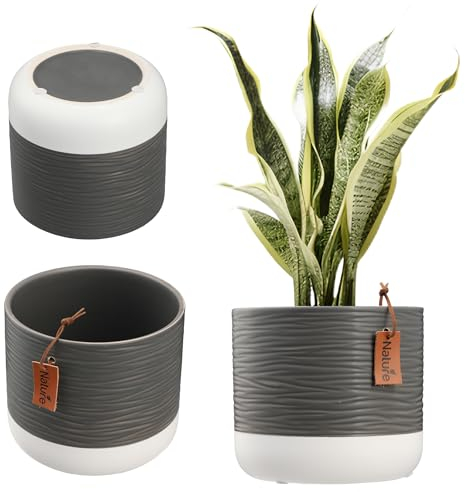 KADAX Pot à fleurs/plantes en céramique, 2 variantes de couleurs, cache-pot avec gaufrages décoratifs, bac à fleurs en céramique, pot pour plantes d'intérieur (12 cm, gris)