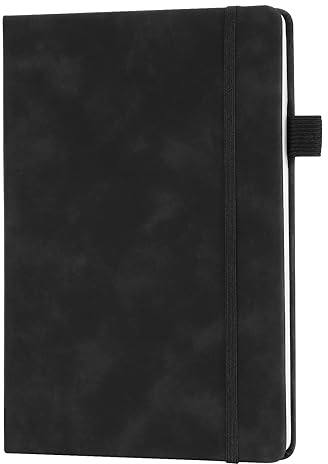 Welsberg Notizbuch A5 liniert Hardcover Journal Buch Tagebuch aus veganem Leder mit 192 Seiten und Stiftschlaufe, Premium Papier für Notizen,Planung,Studium,Reisen,Zeichnungen,Skizzen,Projekte,Schwarz