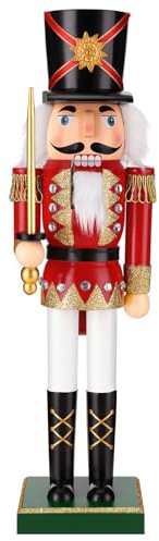 zerotop 15 Zoll Nussknacker Weihnachten Großer Nussknacker Soldat mit Schwert Nussknacker Figur Holz Deko Nussknacker Weihnachtlich Dekorieren Handbemalter Deko-Nussknacker Soldat Weihnachtsschmuck
