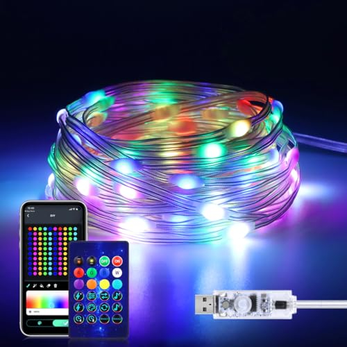 LED Lichterkette,Wasserdicht USB Bluetooth led lichterkette außen Innen,RGBIC led lichterkette weihnachtsbaum mit Fernbedienung Timer Synchronisiert mit Musik für Deko, Party, Hochzeit (5M)