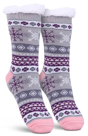 Bestlivings Stoppersocken Damen mit Teddyfutter Haussocken - Hüttensocken mit Anti-Rutsch-Sohle - ABS Norweger Socken Zopfmuster - Kuschelsocken Einheitsgröße