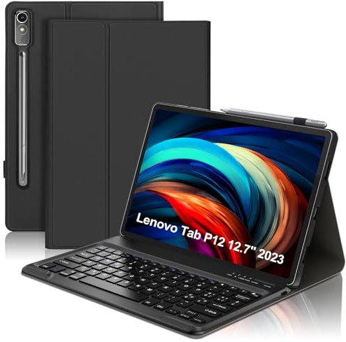 SENGBIRCH Cover con Tastiera per Lenovo Tab P12 12,7, Custodia per Lenovo Tab P12 con Tastiera, Italiana Tastiera per Lenovo Tablet, Slim Cover, Tastiera Bluetooth Wireless, Leggero e Portatile, Nero