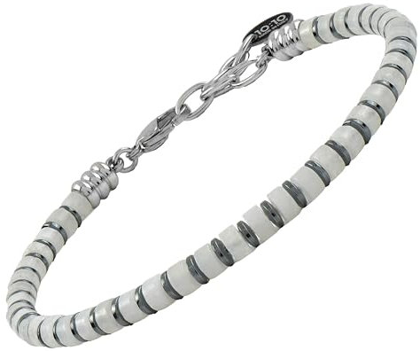 10:10 Herren-Armband mit natürlichen Halbedelsteinen 4 mm, Unterlegscheiben, Hämatit, Stahl, verstellbar, hergestellt in Italien, Regolabile, Legierter Stahl