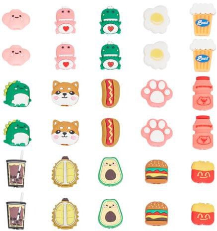 GOMAKERER 30 Pcs 15 Styles Cartoon Silicone Cable Protectors, Food Theme Charger Cable Saver Charging Protector and Cord Holder Phone Accessory for Phone