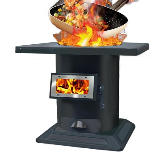 OUTFYT Stufa a Legna in Ghisa, Stufe a Legna Canalizzate, Gassificatore per Legna da Ardere e Carbone Domestico con Finestra Visiva