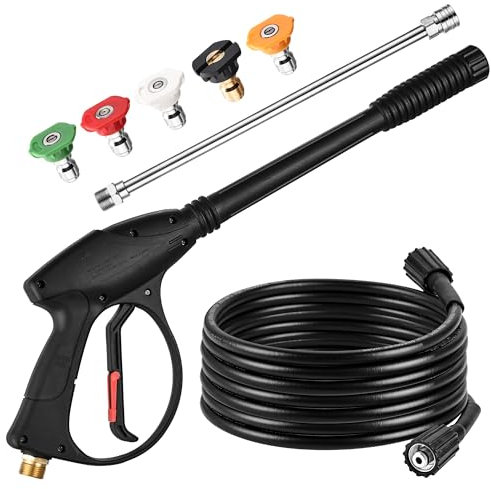 FENG PAI Pressure Washer Gun with 15in Extension Wand & 25FT Hose, 5 Nozzle Tips Quick Connect, Power Washer Hose and Wand Replacement, M22 14mm Fitting for Home Car Clean Washing, 4000 PSI