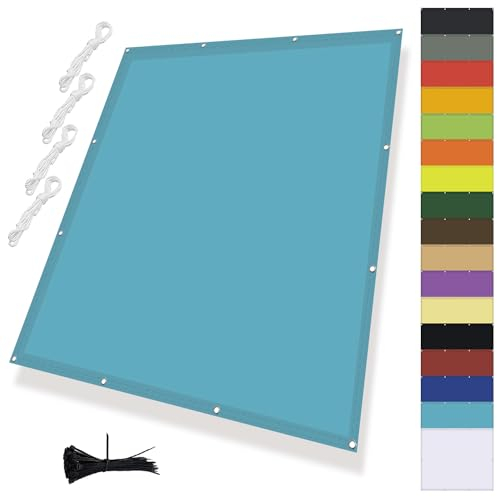 MENGH Sonnenschirm Segel,Balkonbespannung mit ösen,Sonnensegel Wasserdicht Rechteck,Quadrat PES Polyester SonnenschutzDeko für Balkongeländer, Terrasse & Garten Seeblau 2x6m