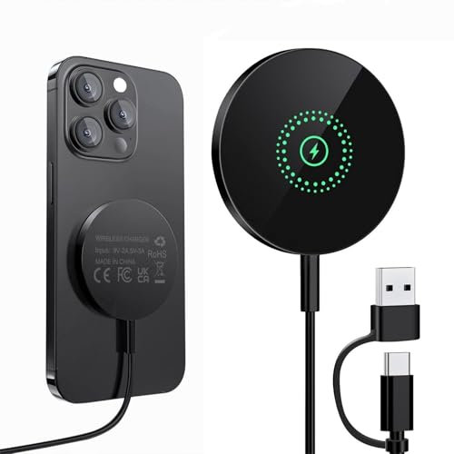FDGAO Fast Wireless Charger Magnetic Wireless Charging Pad - 15W Mag-Safe Compatible for iPhone 16 Pro Max/16 Pro/16 Plus/16/15/14/13/13 Pro Max/12 mini/12, Black