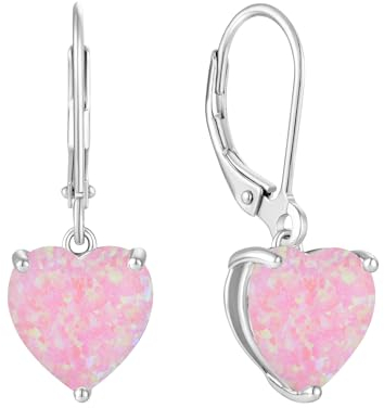 JO WISDOM Damen Hängende Ohrringe Herz Silber 925 mit 3A Zirkonia Kristall Rosa Feuer opal,Schmuck für Frauen
