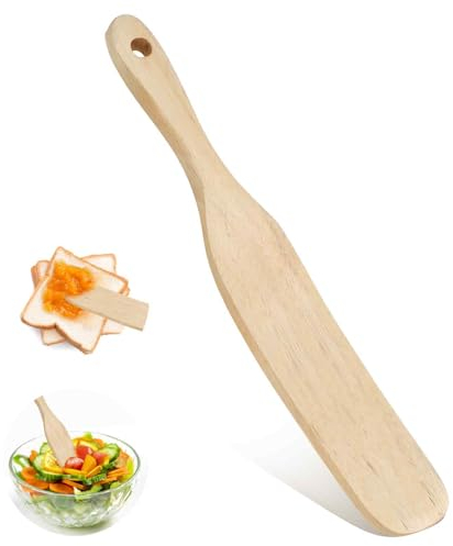 AHQiZFX Spatule/spatule en bois de teck de 25,4 cm, spatule à frire plate à long manche faite à la main, spatule polyvalente, durable, saine et haute résistance à l'humidité pour ustensiles de cuisine