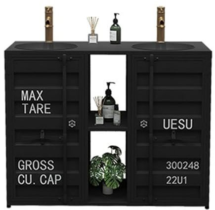 Lavabo Baño Combinación de lavabo de baño de estilo industrial, gabinete de baño independiente con fregadero, lavabo de pedestal comercial de metal personalizado con grifo y drenaje Lavabo de Pie(B)