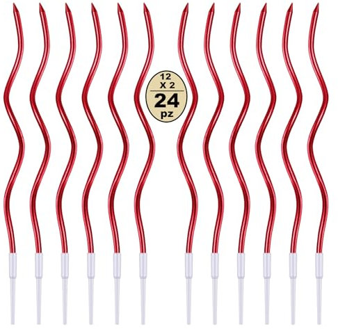 Festa Centro 24 Geburtstagskerzen, lange und dünne Spiralkerzen mit Metalloberfläche, Spiralkerze Cupcake für Geburtstag Party Kuchen Dekoration (Rot)