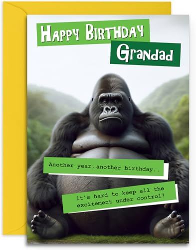 Lustige Geburtstagskarte für den Großvater – Grumpy Gorilla Design für Ihn – lustige Geburtstagskarte für Großvater – A5-Karte mit gelbem Umschlag