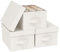 ENUMAIL Collapsible Storage Boxes with Lid, Linen Fabric Cube Organizer, Bins for Organizing Home, Office and Closet, Beige, 3 Pack, 33x23x18cm