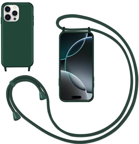 Silikon Handykette Handyhülle für iPhone 12/iPhone 12 Pro,Smartphone Necklace Hülle mit Band Schutzhülle mit Kette zum umhängen Halskette Flüssig Silikon Case für iPhone 12/iPhone 12 Pro,Grün
