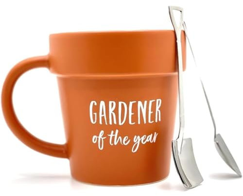 MountainAir Gardener Mug, Novelty Gifts for Christmas, Ceramic Tea and Coffee Cup with 2 Shovel Spoons, Coffee Cups Gift for Dad, Plant Pot Cup for Nature Lovers on Xmas and Birthdays