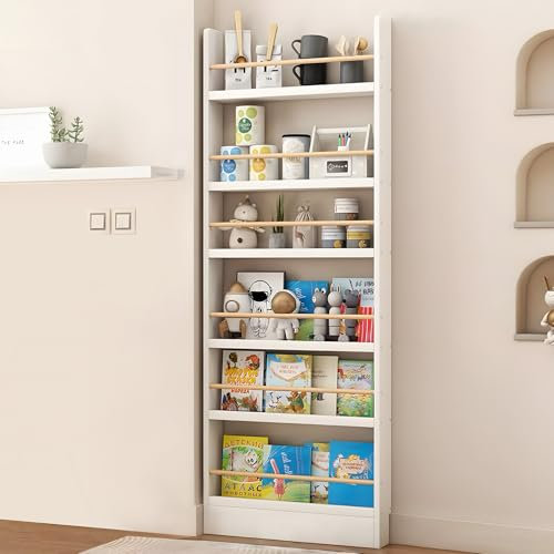 JFOZDM Bücherregal, Bücherregal Kinderzimmer, Bücherregal Kinder, 3/4/5/6 Aufbewahrungsregal, Kippschutz/Platz sparen, Bücherregal Hinter der Tür für Wohnzimmer/Home/Office/Schlafzimmer