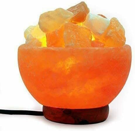 Himalayan Salt Chunks Fire USB Bowl Lamp Natural IONES Night Lamp Natural Ionizing Healing Pink Rock Salt Wood Base Himalayan Pakistan