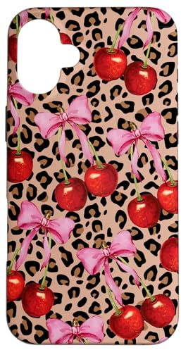 iPhone 16 Plus Cherry Pink Bow Coquette Cute Leopard Girl Aesthetic Case