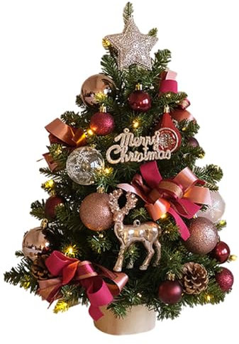 Fraser Fir - Arbusto de Navidad, árbol de Navidad de hoja perenne con luces, adornos de mesa de 18 pulgadas, decoración de feliz Navidad, centros de mesa, decoración de árbol de Navidad iluminado para