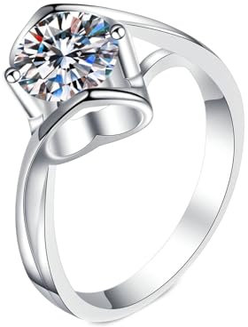 BCughia Damen Ringe Weissgold 585, 14 Karat Solitär Ring mit Labor Diamant 1ct Eheringe Freundschaftsringe Ringe Größe 58 (18.5)