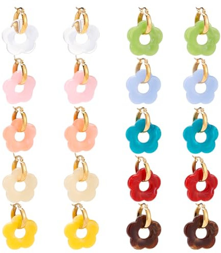 arricraft 10 paire de Breloques pour Boucles D'Oreilles Créoles en Forme de Fleur Perles avec 304 boucle D'Oreille Créole en Acier Inoxydable Doré pour la Fabrication de Boucles D'Oreilles DIY