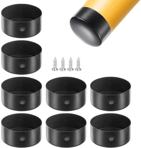 M METERXITY 8-Pack Handrail End Caps, 1.77 Inch/45mm Inner Diameter Stainless Steel Round Handrail End Caps for Furniture/Stair, Guardrail Tube End Cover [Black]