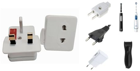 Toothbrush Charger Adaptor Plug UK - 2 Pin to 3 Pin Electric Plug Convertor for Shaver & Bathroom Devices, Compatible with Toothbrushes, Razors, Chargers, UK Electric Socket Converter, White (2 Pack)