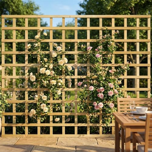 Standard Fence Panel 6ft x 5ft Square Garden Trellis Wooden Screen 3pk | 182.8cm x 150cm, Flat Top Privacy Lattice, Pergola, Balcony & Patio Screening, Treated, Support for Plants & Vegetables