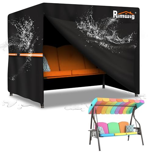 Rimwig Garden Swing Covers Waterproof Heavy Duty 3 Seater Outdoor Swinging Chair Cover Windproof Anti-UV Patio Garden Hammock Cover(215x125x170cm) - Black