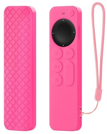 Coque de protection en silicone pour télécommande Appl-e TV 6/7 - Antichoc et antidérapant - Avec cordon - Anti-poussière - Rose vif