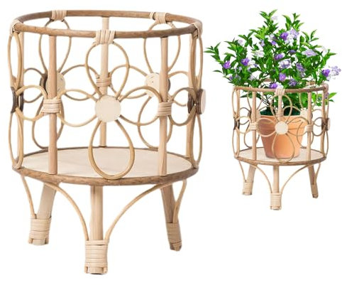 Supporto per piante (rattan) | (ABS + legno) | Scaffale angolare per piante | Supporto per scala (S&L) | Vasi da fiori da interni, fiori fatti a mano, casa elegante, costruzione leggera e robusta