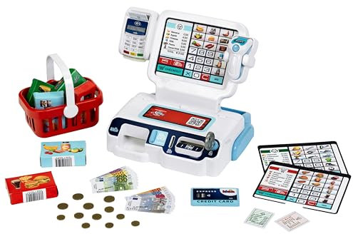 Theo Klein 7265 Selbstbedienungskasse I Scanner mit Licht & Sound I Display für 3 Themen I Warenkorb, Spielgeld, u.v.m. I Spielzeug für Kinder ab 3 Jahren