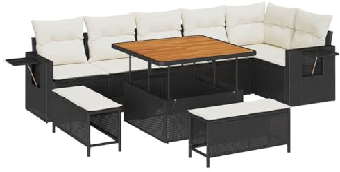vidaXL Garten-Sofa-Set 9 pcs Schwarz Poly-Rattan, Garten und Terrasse, modernes Sofa-Set, robuste Sitzgelegenheiten, Lounge für entspannte Sommermomente