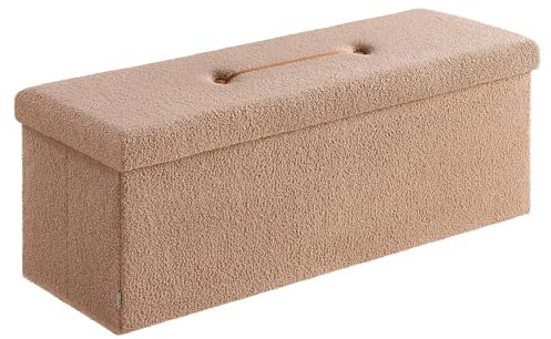 SONGMICS Folding Storage Ottoman, Storage Box, 38 x 110 x 38 cm, Ottoman with Removable Lid, Smile Design, Load up to 300 kg, for Living Room, Bedroom, Camel Brown LSF097K03