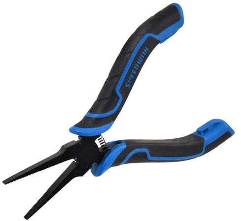 SPEEDWOX 5 Inch Thin Flat Nose Pliers for Jewelry Making & PCB Repair - Serrated Jaw Precision Pliers with Non-Slip Rubber Handle Craft Tool for Handcraft, Beading, Electronics & DIY Projects