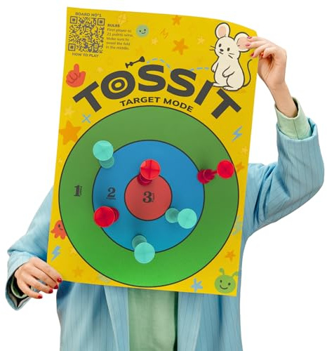 TOSSIT Poster 2-in-1 Spiel: DREI Gewinnt und Klassische Zielscheibe, für Saugnapf-Darts | Abnehmbar & Bis zu 200 Mal Wiederverwendbar | Leicht, Einfach zu Montieren, Für Familie und Freunde, English