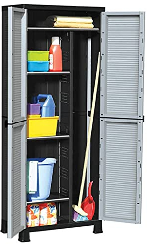 Teenpull Robuster Kunststoffschrank 68x39x171,5 cm, Grau, mit 6 Fachböden, abschließbar, für Garage, Büro, Lagerraum, vielseitiger Storage Cabinet