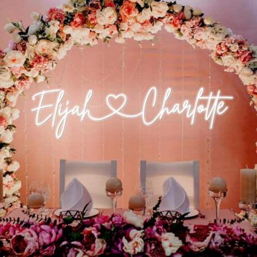 Cartel de neón LED personalizado para boda, decoración de pared con nombres de novios y corazón, letrero luminoso personalizado con corazón para boda, compromiso, San Valentín.