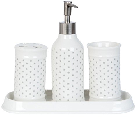 Clayre & Eef 63369 Badezimmer Set 4teilig weiß grau Sterne